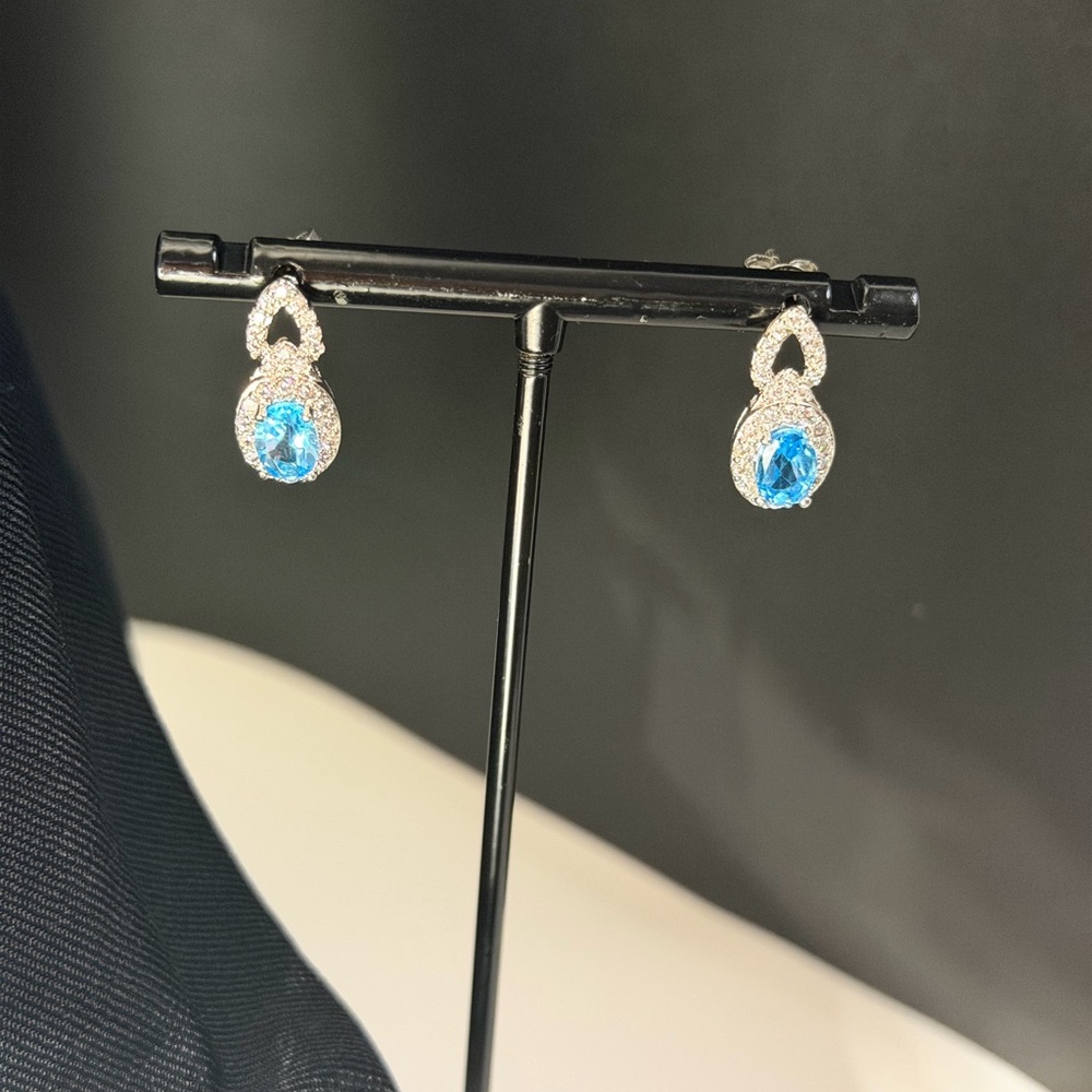 Elegant Blue and white Topaz and Silver Drop Earrings